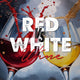 Comparison of red and white wine with splashing glasses, illustrating the visual and stylistic differences between the two wine types.