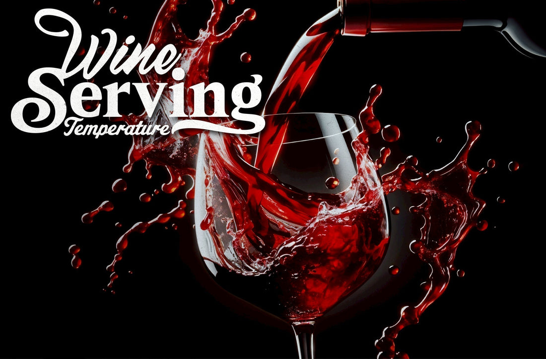 Wine Serving Temperature Chart and Red Wine Pouring into a Glass